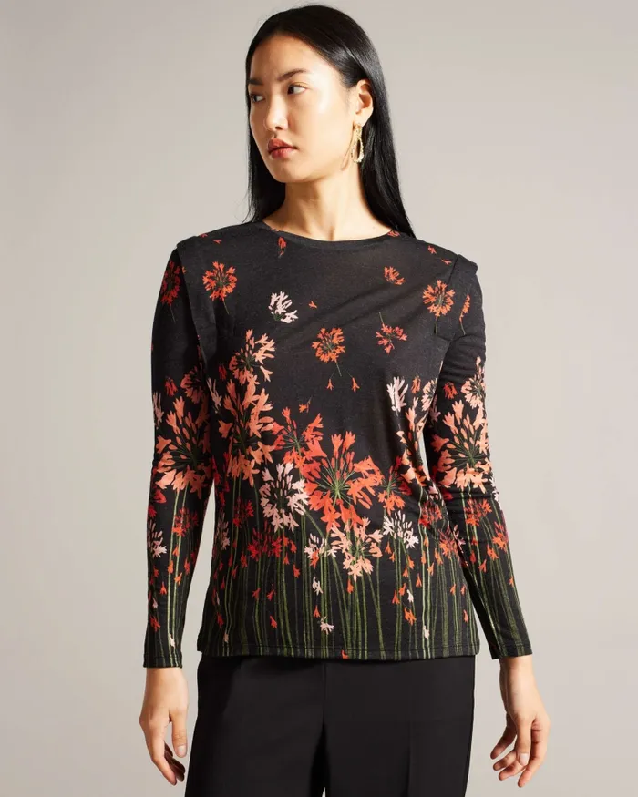 Women FEONLAA 8211 Printed Long Sleeve Top With Shoulder Pleat Black Ted Baker Tops and Blouses Women FEONLAA 8211 Printed Long Sleeve Top With Shoulder Pleat Black Ted Baker Tops and Blouses