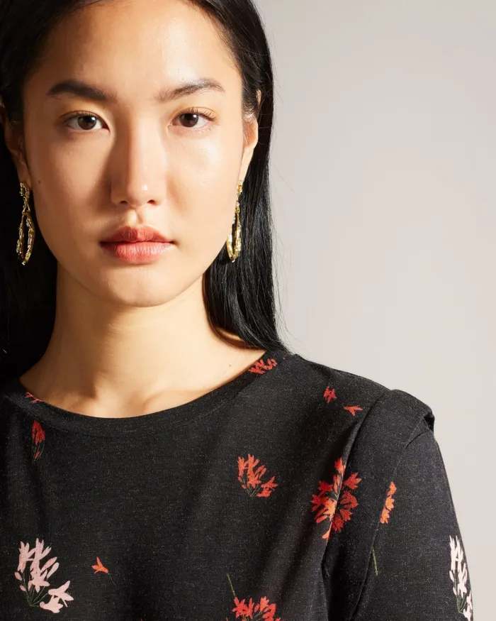 Women FEONLAA 8211 Printed Long Sleeve Top With Shoulder Pleat Black Ted Baker Tops and Blouses Women FEONLAA 8211 Printed Long Sleeve Top With Shoulder Pleat Black Ted Baker Tops and Blouses