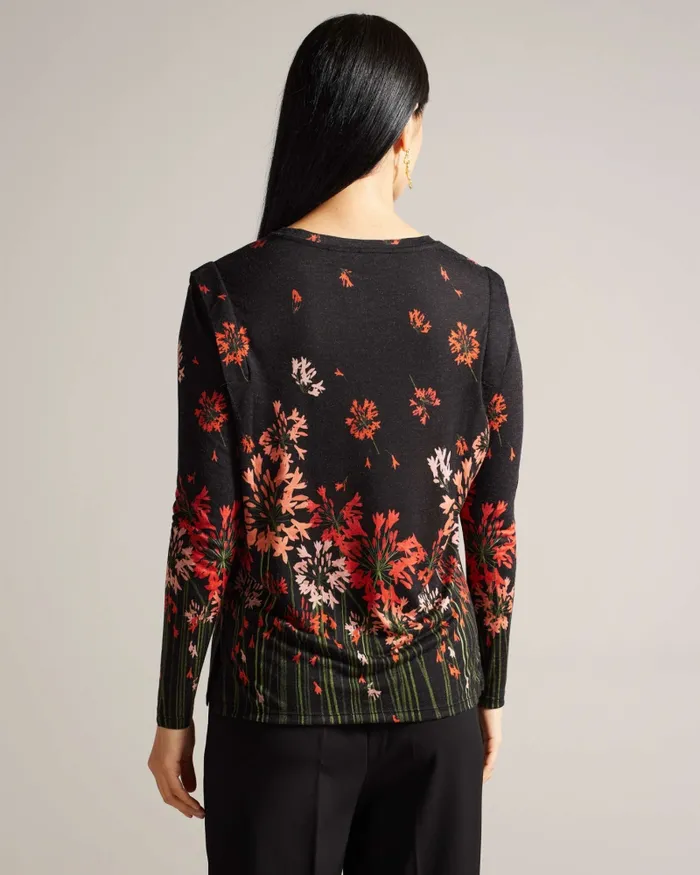 Women FEONLAA 8211 Printed Long Sleeve Top With Shoulder Pleat Black Ted Baker Tops and Blouses Women FEONLAA 8211 Printed Long Sleeve Top With Shoulder Pleat Black Ted Baker Tops and Blouses
