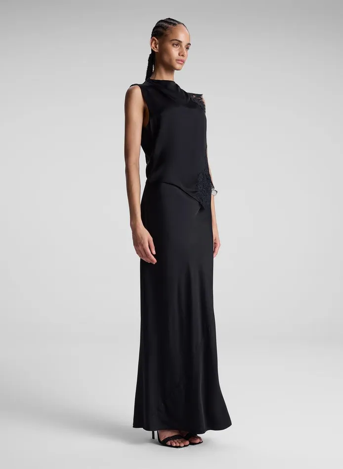 Women Greta Satin Maxi Skirt Black ALC Skirts