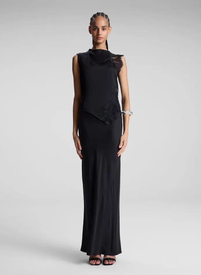 Women Greta Satin Maxi Skirt Black ALC Skirts