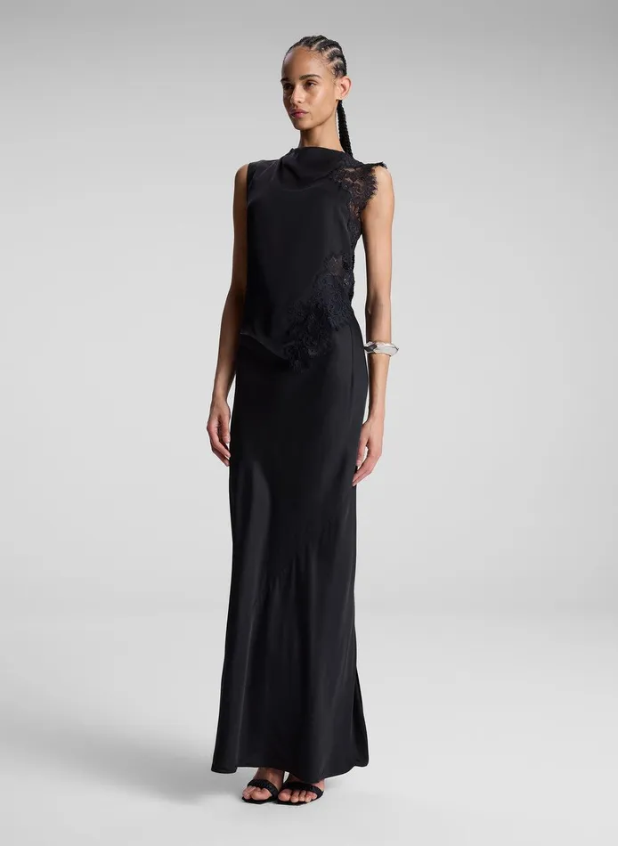 Women Greta Satin Maxi Skirt Black ALC Skirts