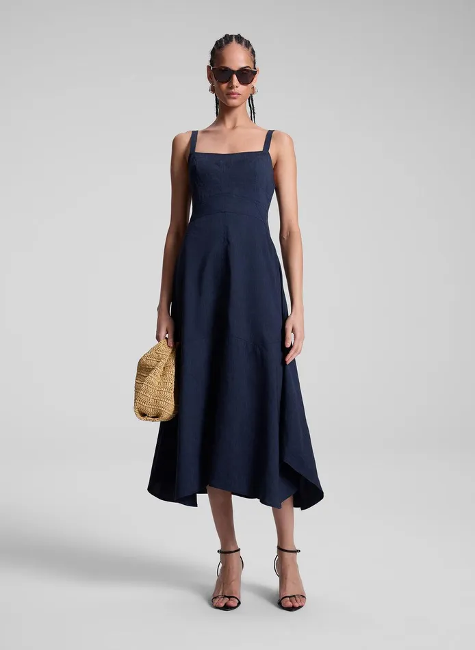 Women Harlow Linen Midi Dress Navy ALC Dresses