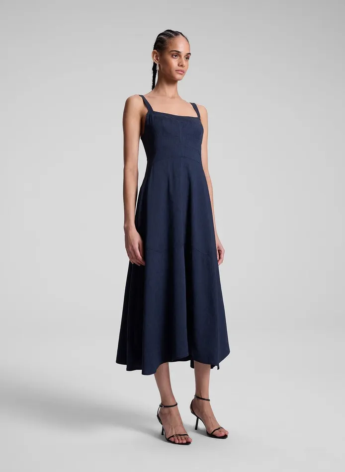 Women Harlow Linen Midi Dress Navy ALC Dresses