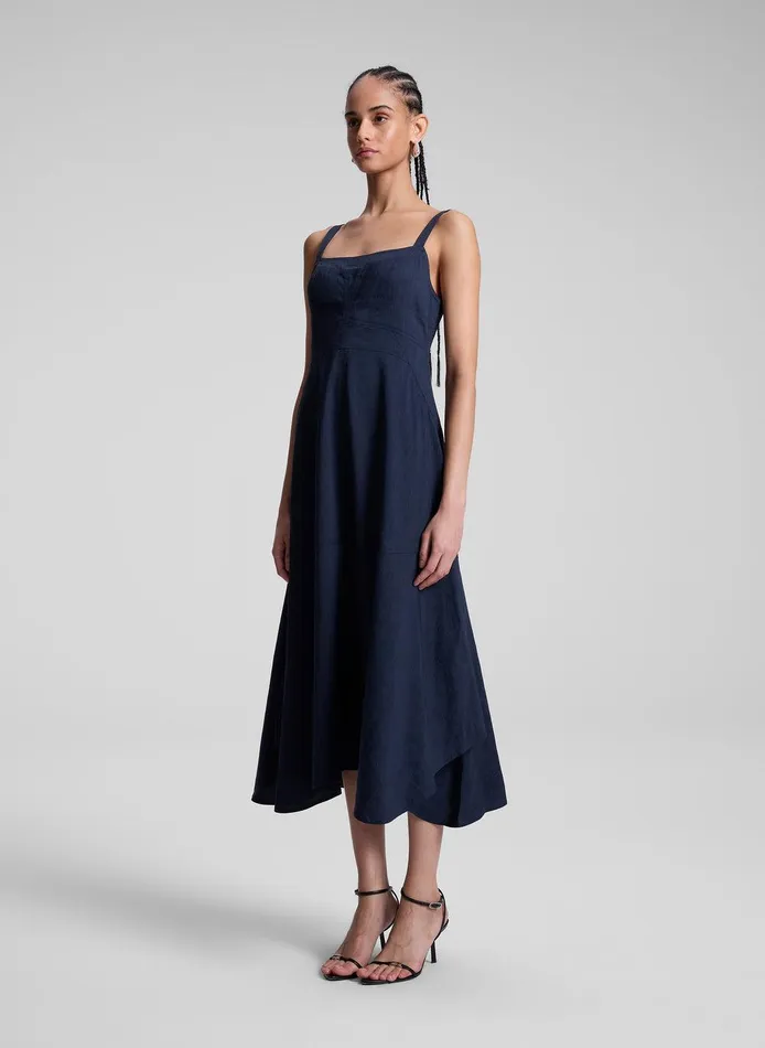Women Harlow Linen Midi Dress Navy ALC Dresses