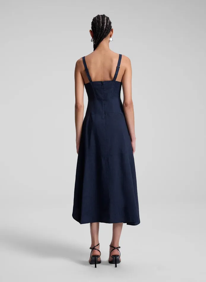 Women Harlow Linen Midi Dress Navy ALC Dresses