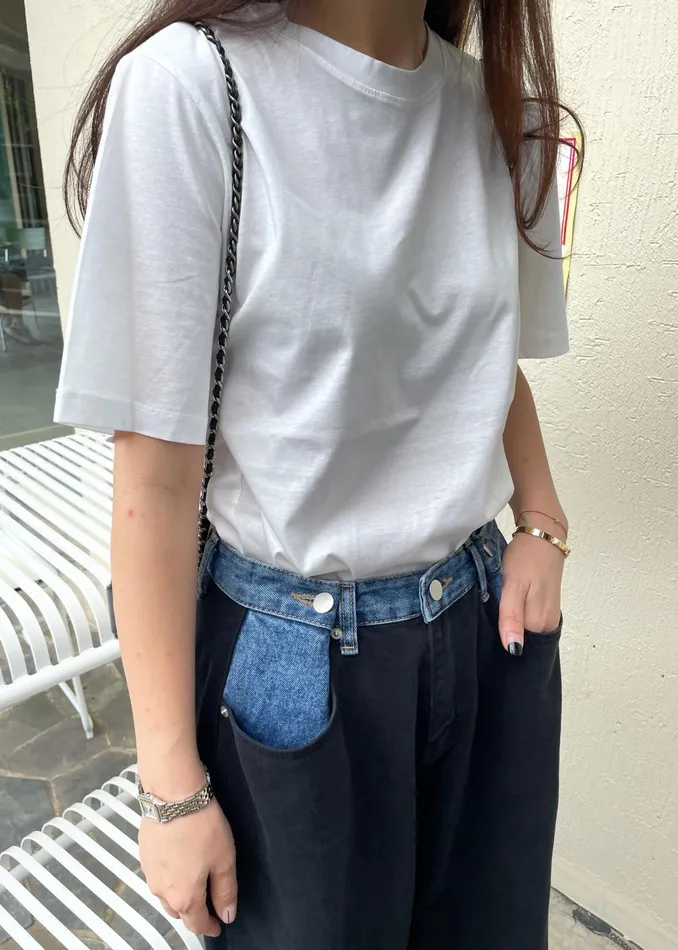 Women Hayla Contrast Denim Pants 8211 BlackBlue The Frankie Shop Bottoms