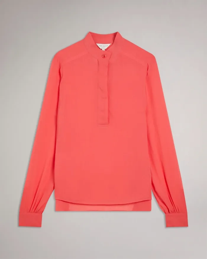 Women HENDRA 8211 Stand Collar Blouse With Half Placket Coral Ted Baker Tops and Blouses Women HENDRA 8211 Stand Collar Blouse With Half Placket Coral Ted Baker Tops and Blouses