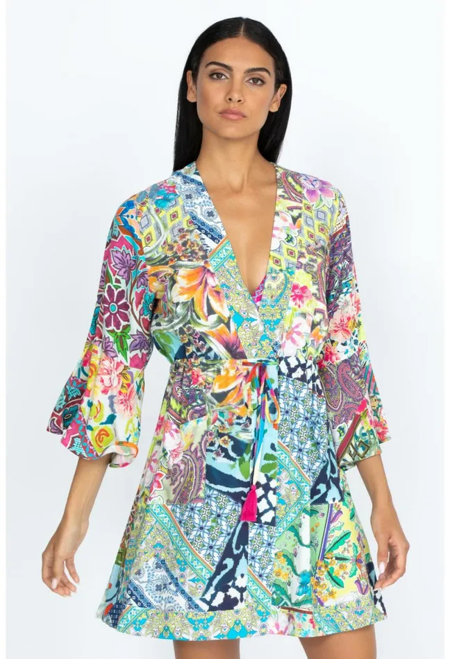 Women Johnny Was Cover Ups and Kimonos Locita Drawstring Patchwork Dress Locita