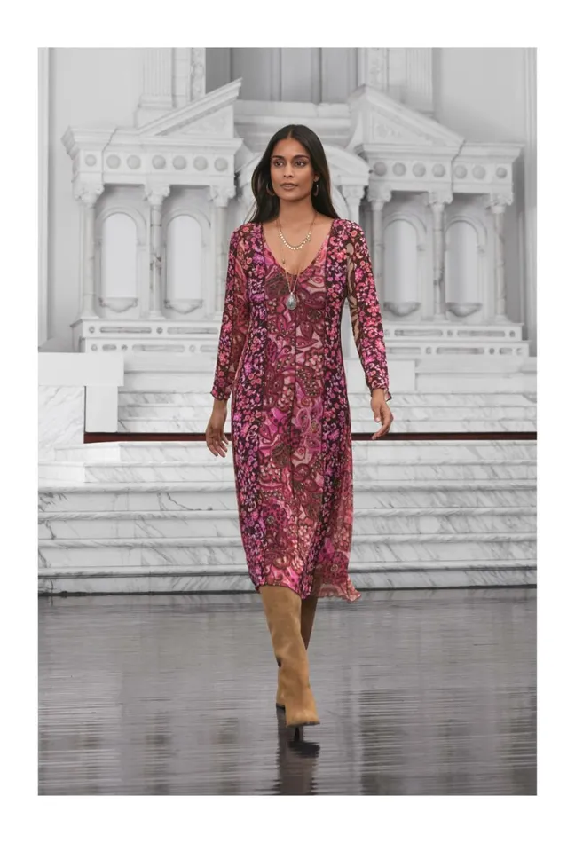 Women Johnny Was Dresses Agatha Mesh Midi Dress Multi