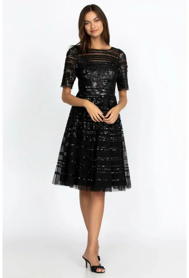 Women Johnny Was Dresses Black Beaded Mesh Dress Black