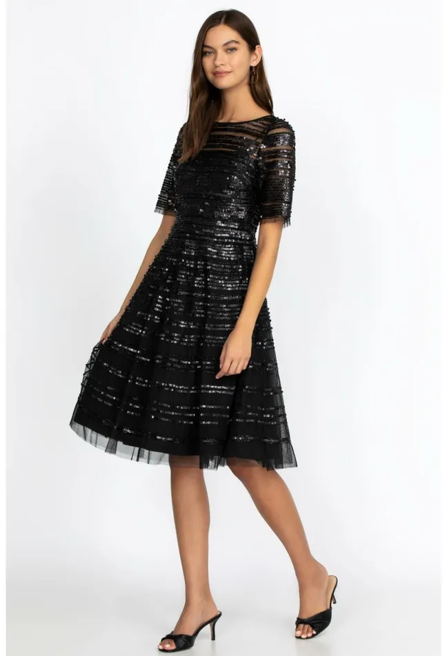 Women Johnny Was Dresses Black Beaded Mesh Dress Black
