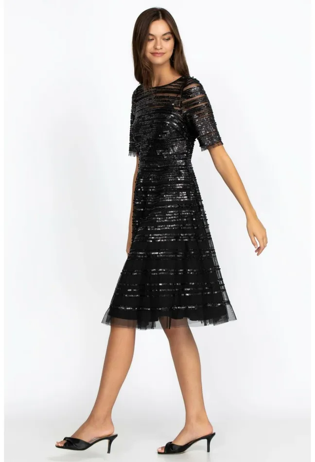 Women Johnny Was Dresses Black Beaded Mesh Dress Black