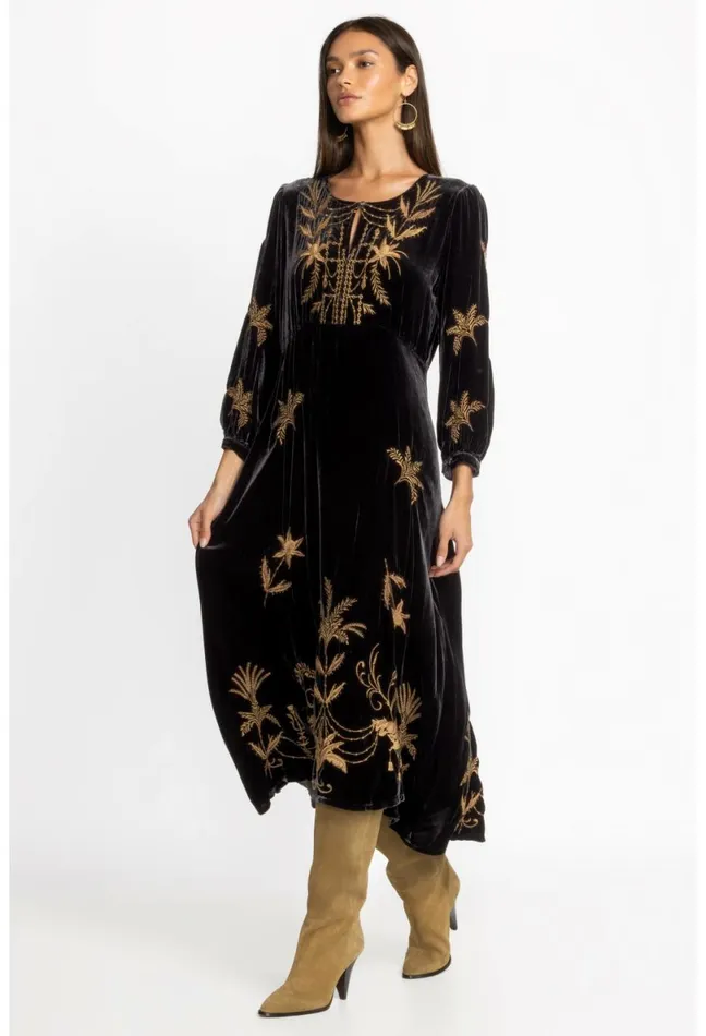 Women Johnny Was Dresses Palmira Velvet Effortless Midi Dress Black