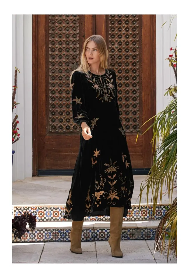 Women Johnny Was Dresses Palmira Velvet Effortless Midi Dress Black