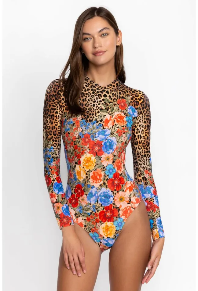 Women Johnny Was Swim and Resort Cheetah Cross Over Neck Surf One Piece Multi