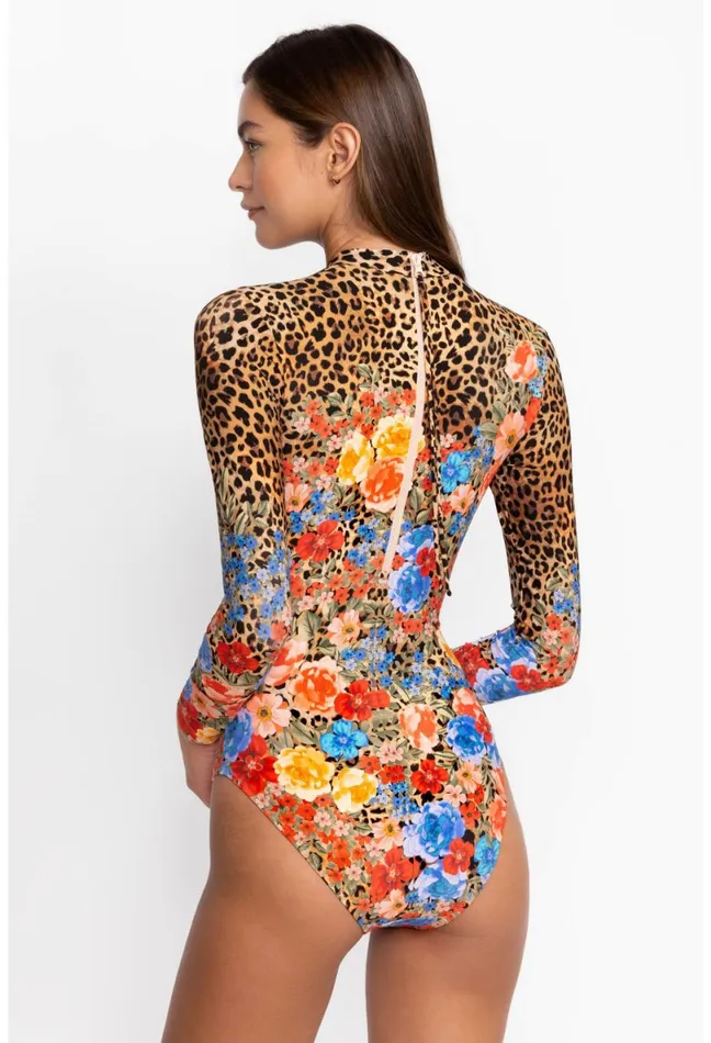 Women Johnny Was Swim and Resort Cheetah Cross Over Neck Surf One Piece Multi