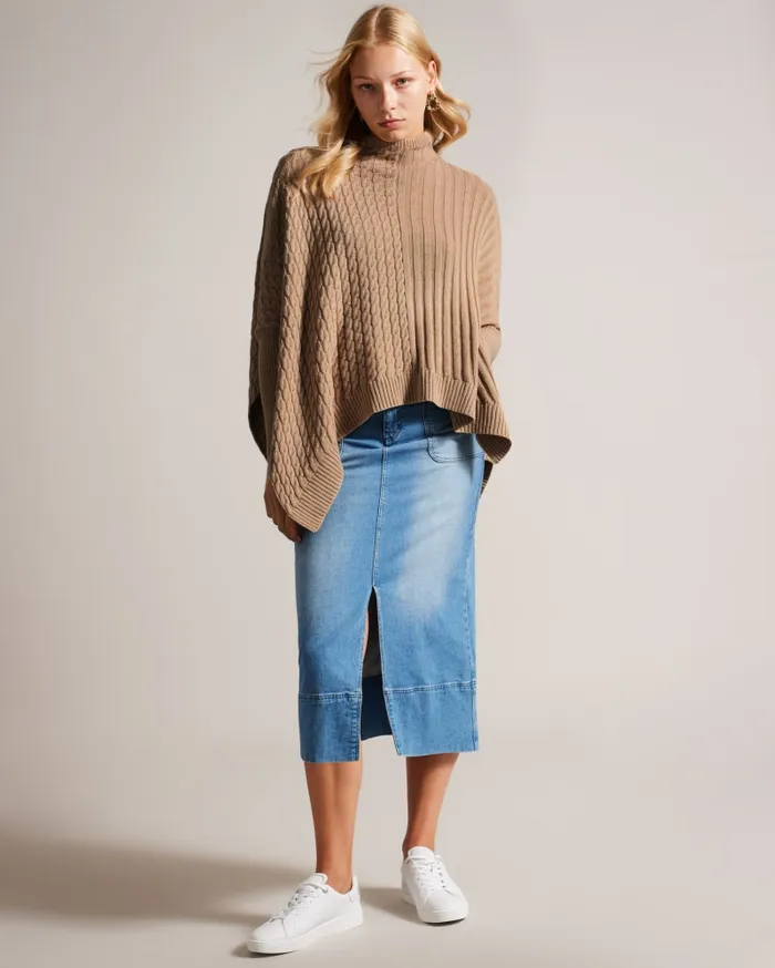 Women JOILLA 8211 Funnel Neck Cape Style Jumper Natural Ted Baker Jumpers and Cardigans