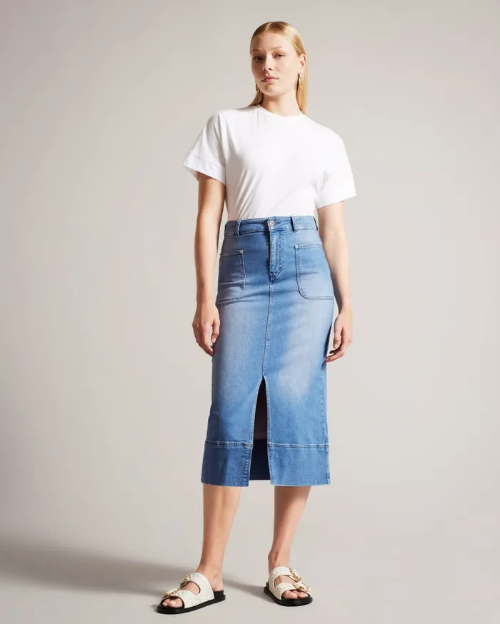 Women JOMANA 8211 Denim Midi Pencil Skirt Blue Ted Baker Skirts Women JOMANA 8211 Denim Midi Pencil Skirt Blue Ted Baker Skirts