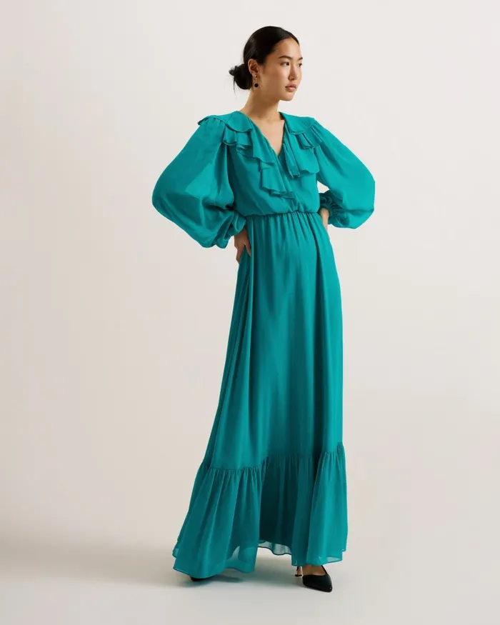Women KEINA 8211 Ruffle Neck Long Sleeve Maxi Dress Green Ted Baker Dresses Women KEINA 8211 Ruffle Neck Long Sleeve Maxi Dress Green Ted Baker Dresses