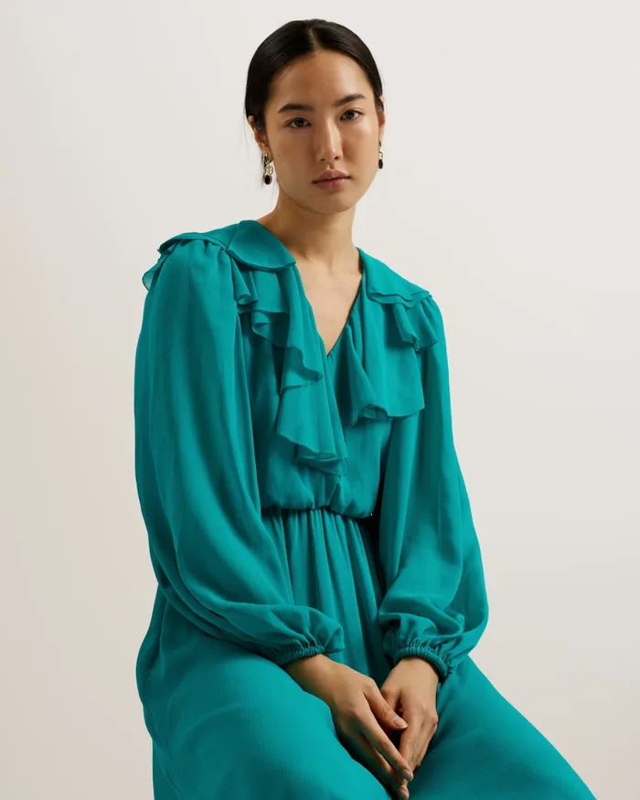 Women KEINA 8211 Ruffle Neck Long Sleeve Maxi Dress Green Ted Baker Dresses Women KEINA 8211 Ruffle Neck Long Sleeve Maxi Dress Green Ted Baker Dresses