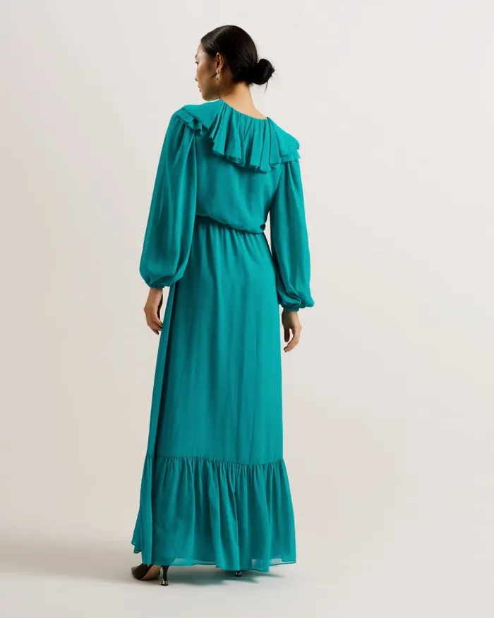 Women KEINA 8211 Ruffle Neck Long Sleeve Maxi Dress Green Ted Baker Dresses Women KEINA 8211 Ruffle Neck Long Sleeve Maxi Dress Green Ted Baker Dresses