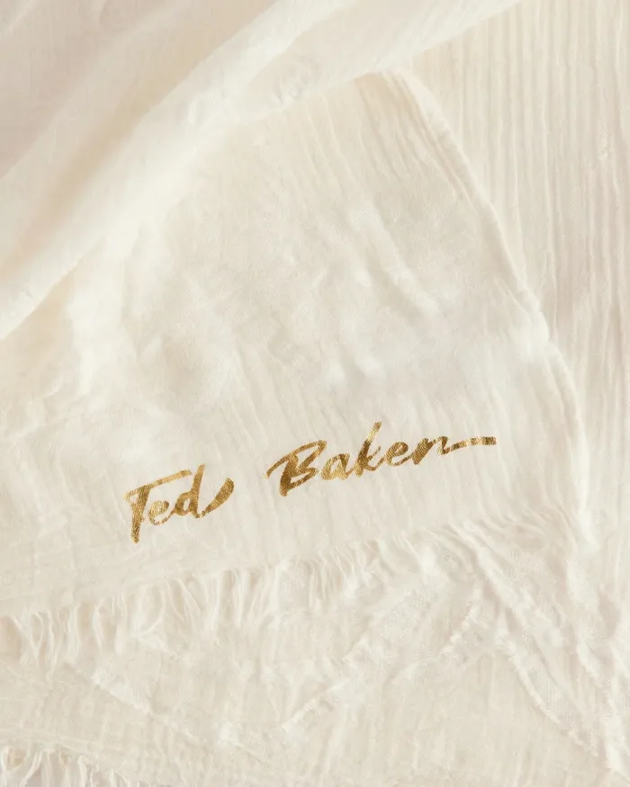 Women KELIEE 8211 Floral Branded Cotton Scarf Cream Ted Baker Scarves Women KELIEE 8211 Floral Branded Cotton Scarf Cream Ted Baker Scarves