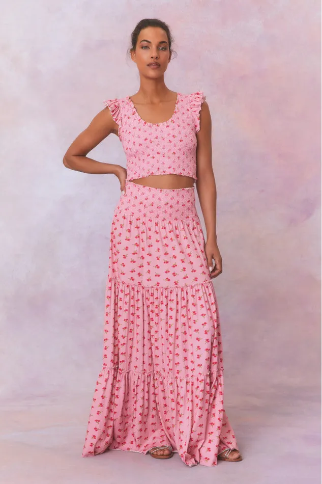 WomenKids Skirts LoveShackFancy Phia Floral Printed Smocked Maxi Skirt Cherry Pink WomenKids Skirts LoveShackFancy Phia Floral Printed Smocked Maxi Skirt Cherry Pink