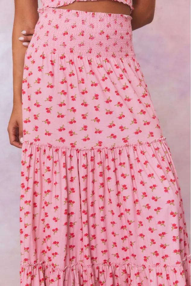 WomenKids Skirts LoveShackFancy Phia Floral Printed Smocked Maxi Skirt Cherry Pink WomenKids Skirts LoveShackFancy Phia Floral Printed Smocked Maxi Skirt Cherry Pink