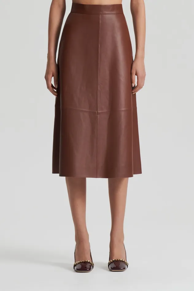 Women Leather Scanlan Theodore LEATHER LONG SKIRT TAN Women Leather Scanlan Theodore LEATHER LONG SKIRT TAN