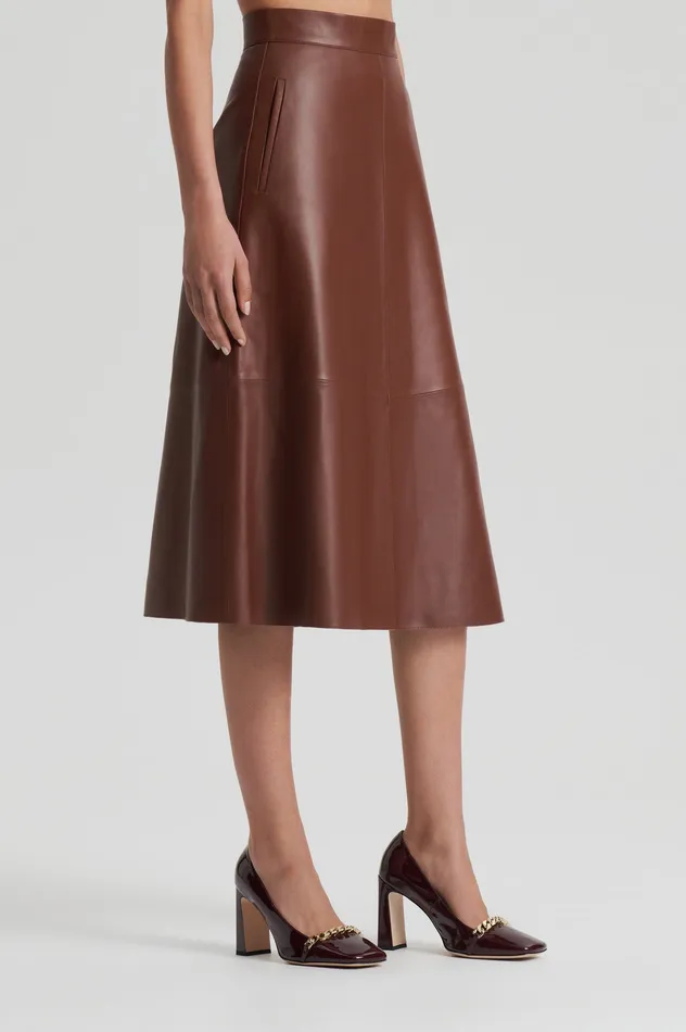 Women Leather Scanlan Theodore LEATHER LONG SKIRT TAN Women Leather Scanlan Theodore LEATHER LONG SKIRT TAN