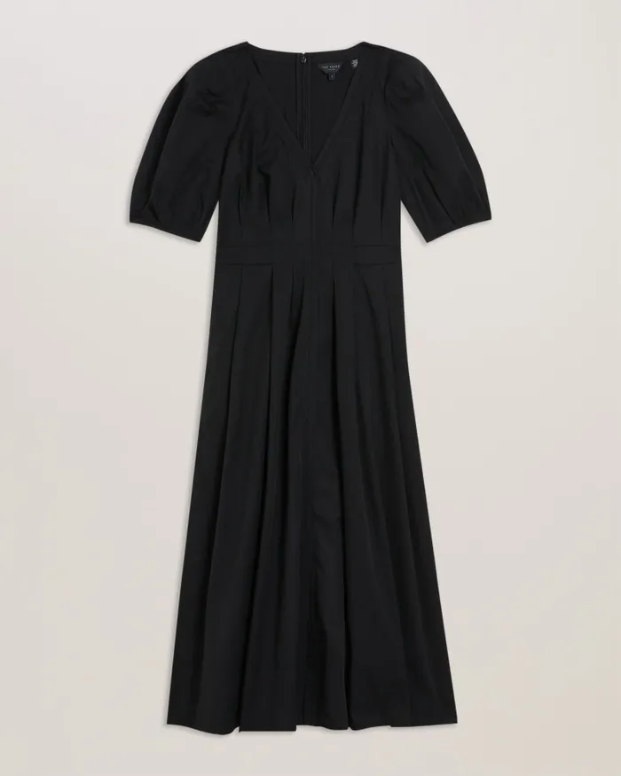 Women LEDRA 8211 Puff Sleeve Pleated Midi Dress Black Ted Baker Dresses