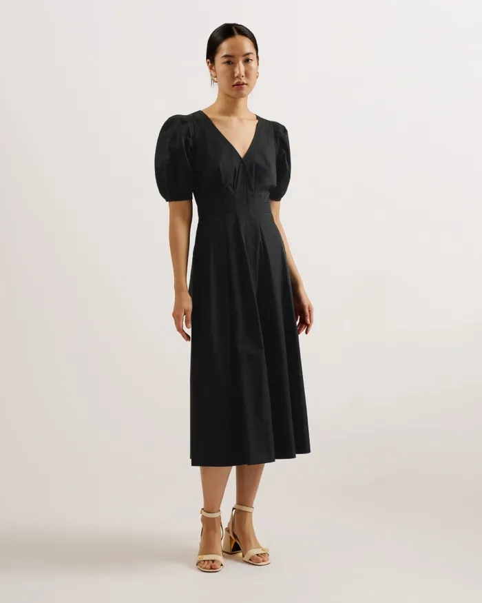 Women LEDRA 8211 Puff Sleeve Pleated Midi Dress Black Ted Baker Dresses Women LEDRA 8211 Puff Sleeve Pleated Midi Dress Black Ted Baker Dresses