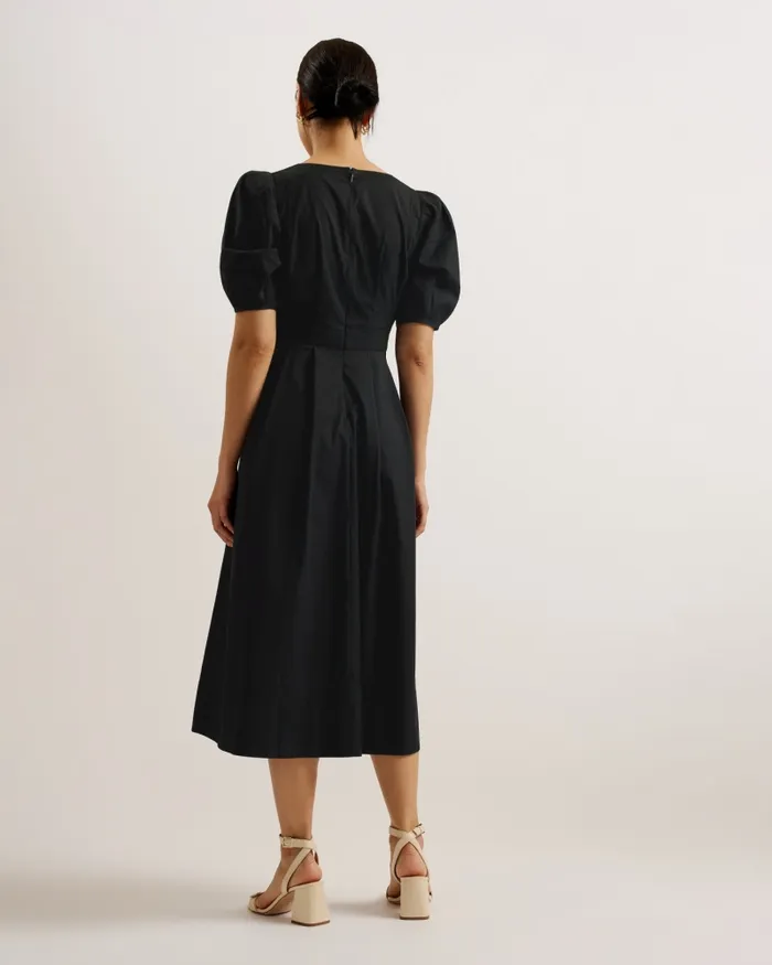Women LEDRA 8211 Puff Sleeve Pleated Midi Dress Black Ted Baker Dresses Women LEDRA 8211 Puff Sleeve Pleated Midi Dress Black Ted Baker Dresses