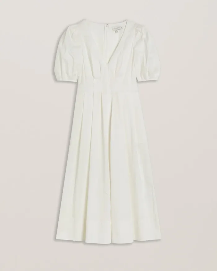 Women LEDRA 8211 Puff Sleeve Pleated Midi Dress White Ted Baker Dresses