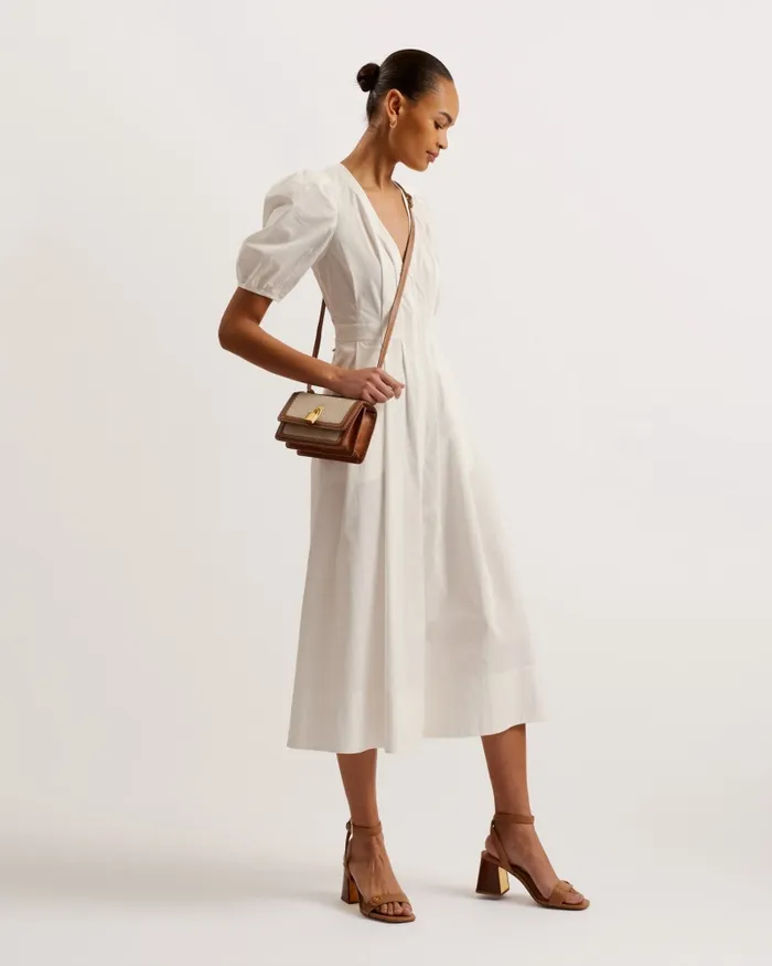 Women LEDRA 8211 Puff Sleeve Pleated Midi Dress White Ted Baker Dresses Women LEDRA 8211 Puff Sleeve Pleated Midi Dress White Ted Baker Dresses
