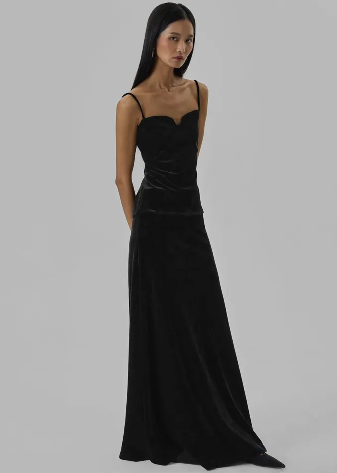 Women Lucia Velvet Maxi Skirt 8211 Black The Frankie Shop Bottoms