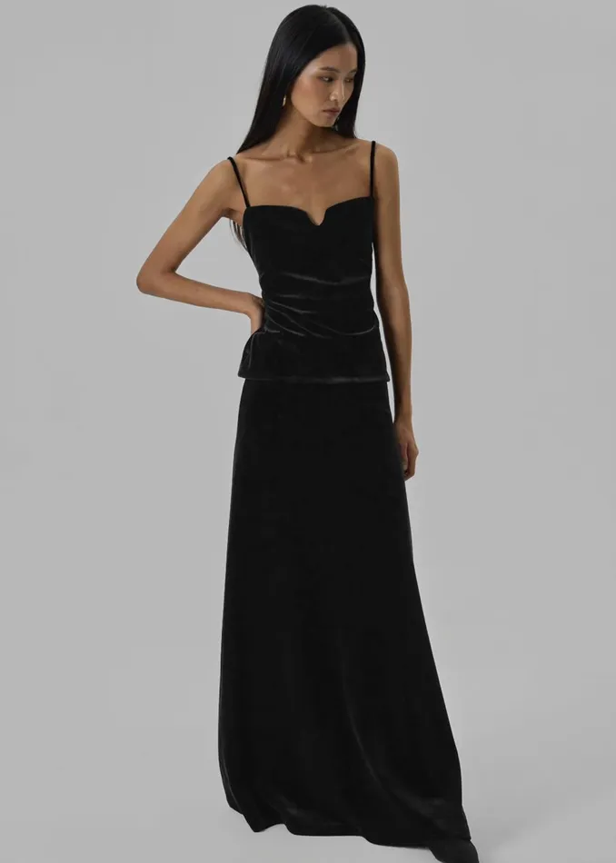 Women Lucia Velvet Maxi Skirt 8211 Black The Frankie Shop Bottoms