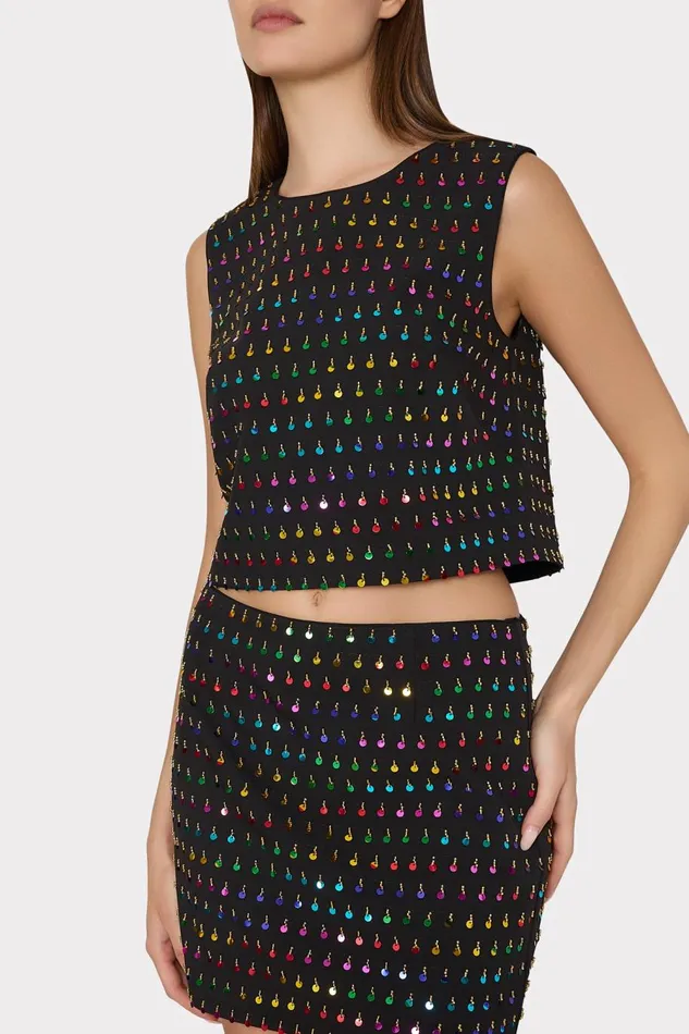 Women Matching Sets Milly Modern Mini Beaded Sequin Skirt Blackrainbow Women Matching Sets Milly Modern Mini Beaded Sequin Skirt Blackrainbow