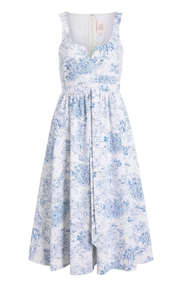 Women Midi Cinq Sept Garden Toile Ebba Dress Whiteblue