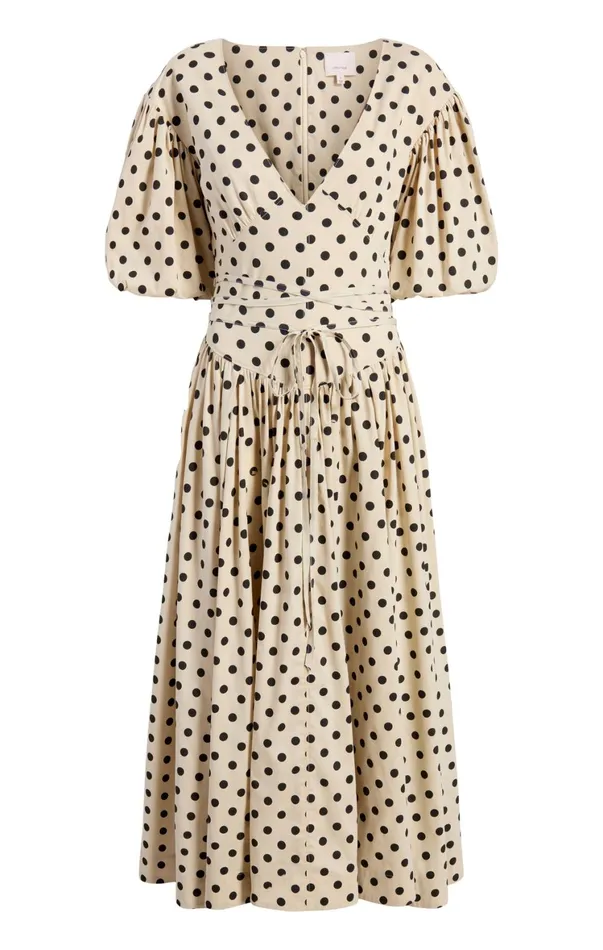 Women Midi Cinq Sept Stassie Dress Polka Dot Gardeniablack