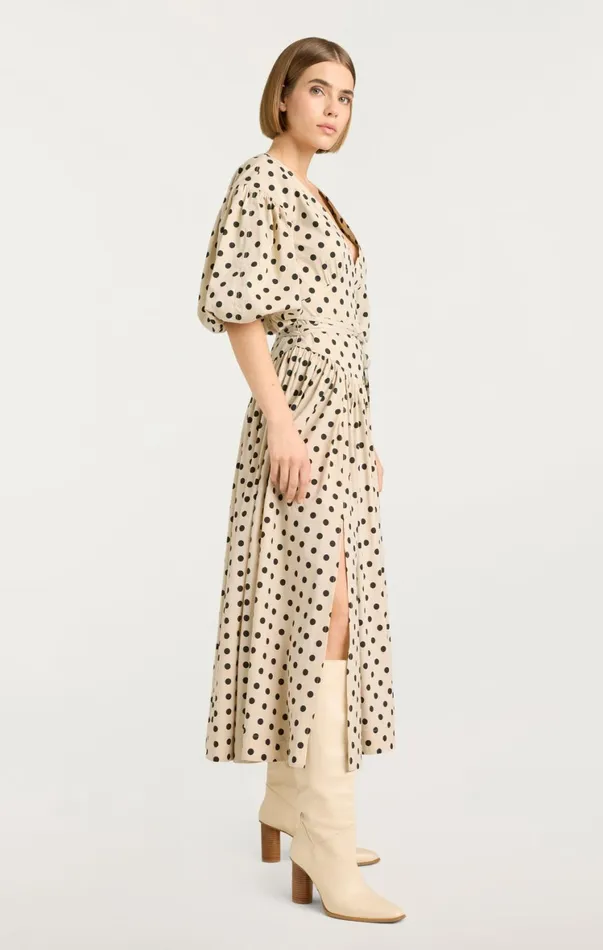 Women Midi Cinq Sept Stassie Dress Polka Dot Gardeniablack