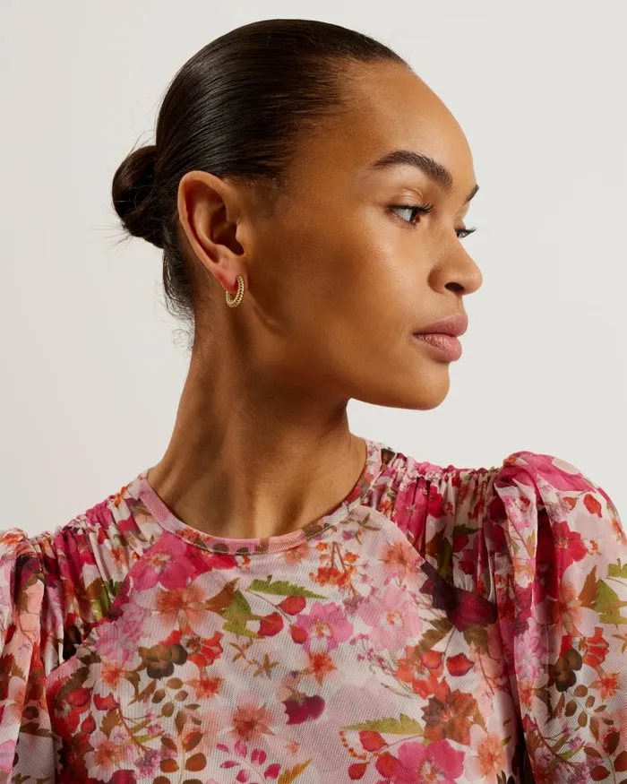 Women MILDRD 8211 Floral Gathered Detail Mesh Mini Dress Pink Ted Baker Dresses Women MILDRD 8211 Floral Gathered Detail Mesh Mini Dress Pink Ted Baker Dresses