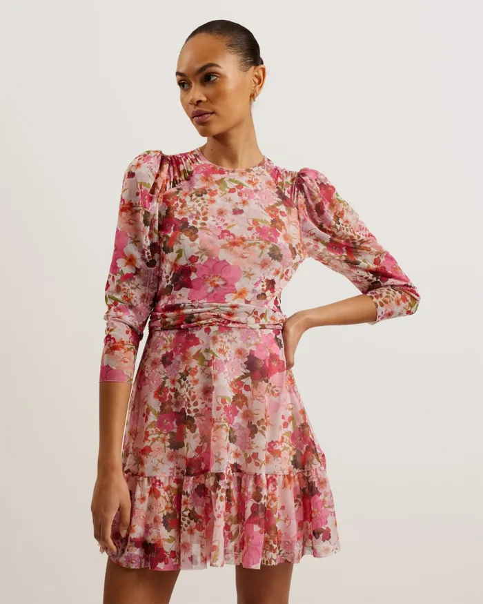 Women MILDRD 8211 Floral Gathered Detail Mesh Mini Dress Pink Ted Baker Dresses Women MILDRD 8211 Floral Gathered Detail Mesh Mini Dress Pink Ted Baker Dresses