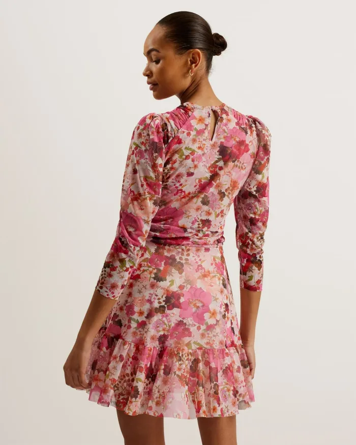 Women MILDRD 8211 Floral Gathered Detail Mesh Mini Dress Pink Ted Baker Dresses Women MILDRD 8211 Floral Gathered Detail Mesh Mini Dress Pink Ted Baker Dresses