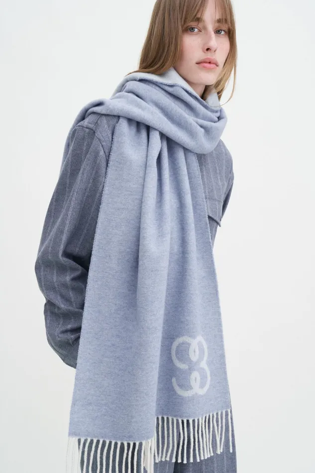 Women Monogram Scarf Dusty Blue Filippa K Hats and Scarves
