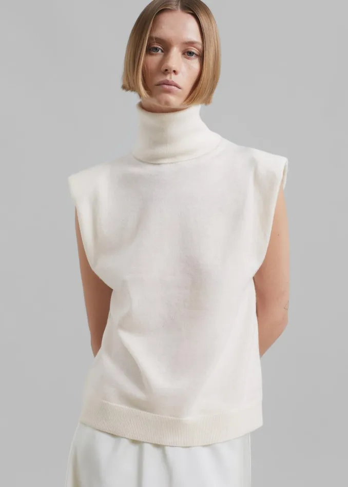 Women Nadia Thin Padded Sleeveless Turtleneck 8211 Ivory The Frankie Shop Knitwear