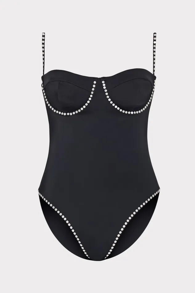 Women One Piece Swimsuits Milly Heat Set Embellishment Underwire One Piece Black