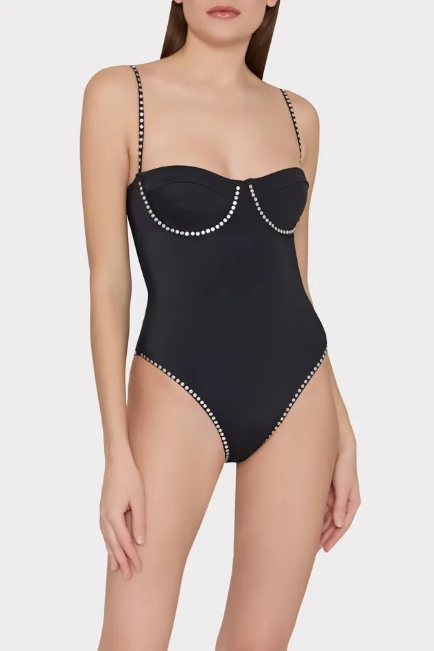 Women One Piece Swimsuits Milly Heat Set Embellishment Underwire One Piece Black Women One Piece Swimsuits Milly Heat Set Embellishment Underwire One Piece Black