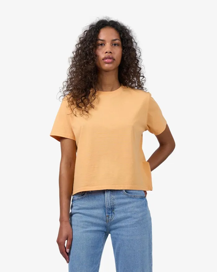 Women Organic Boxy Crop Tee Faded Pink Colorful Standard TShirts